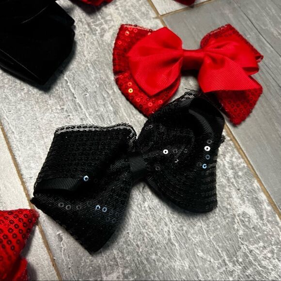 Holiday Valentine Bows Large Multicolor Red Black Silver Satin Sequin Ivory - Picture 6 of 9